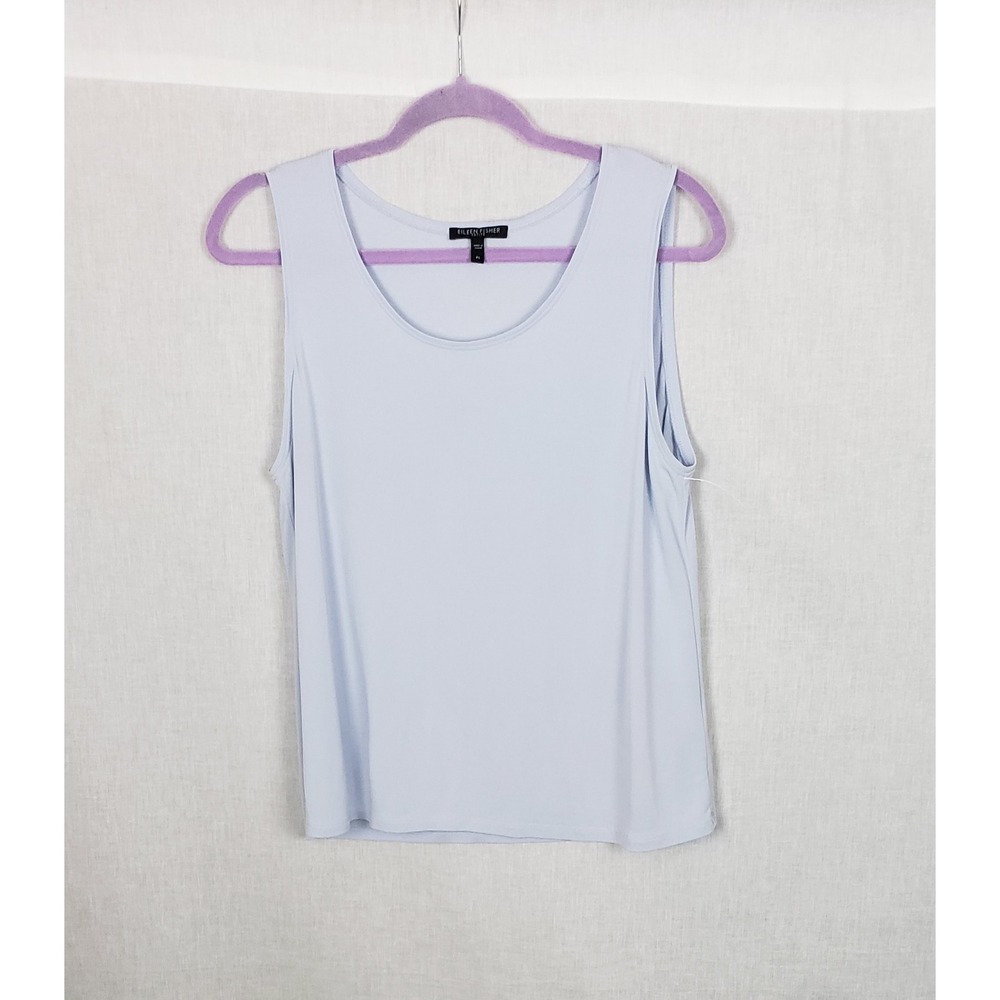 Eileen Fisher PL Pale Blue 100% Silk Sleeveless Tank Top Quiet Luxury Classic